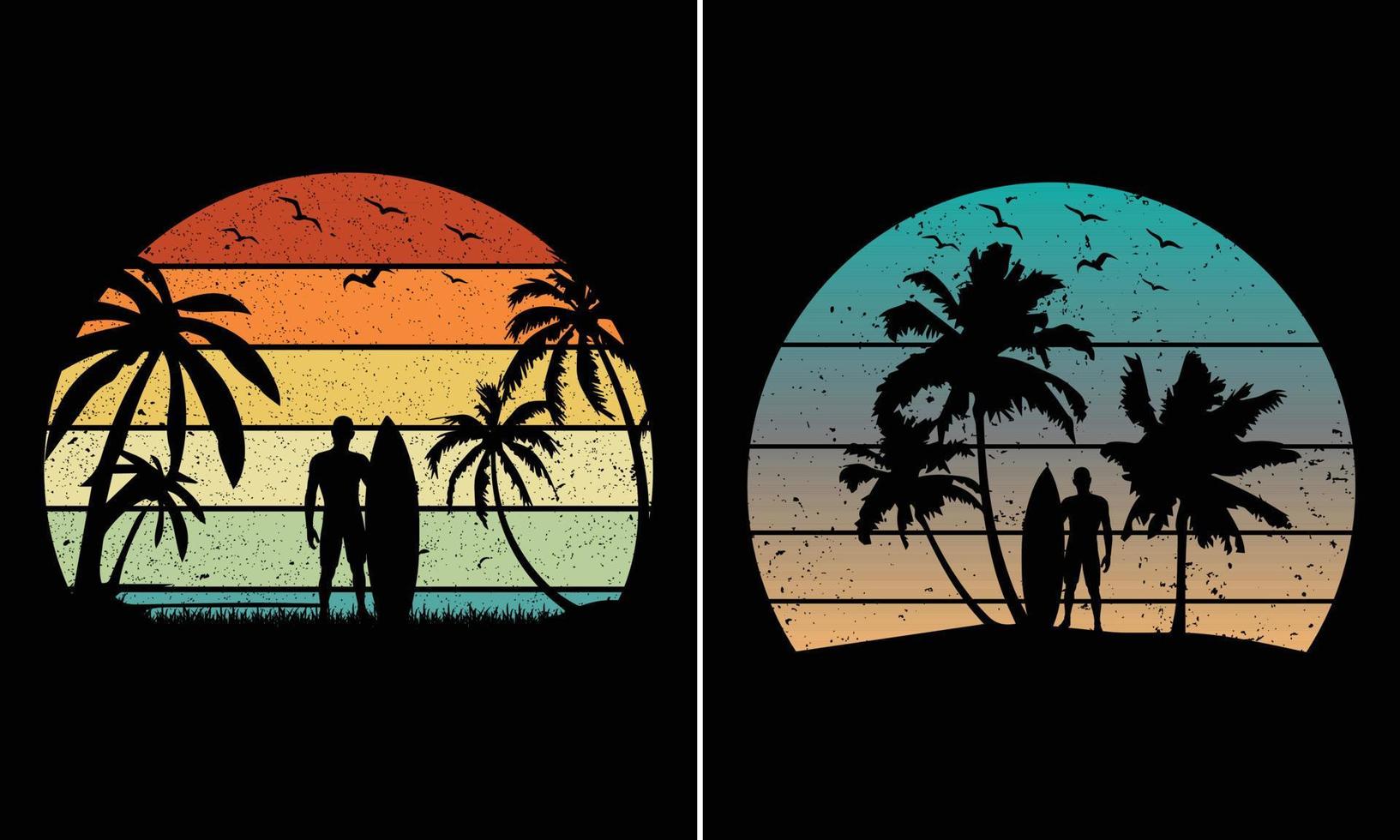 gráfico de camiseta de verão vintage retrô por do sol, gráfico de praia de verão vetor