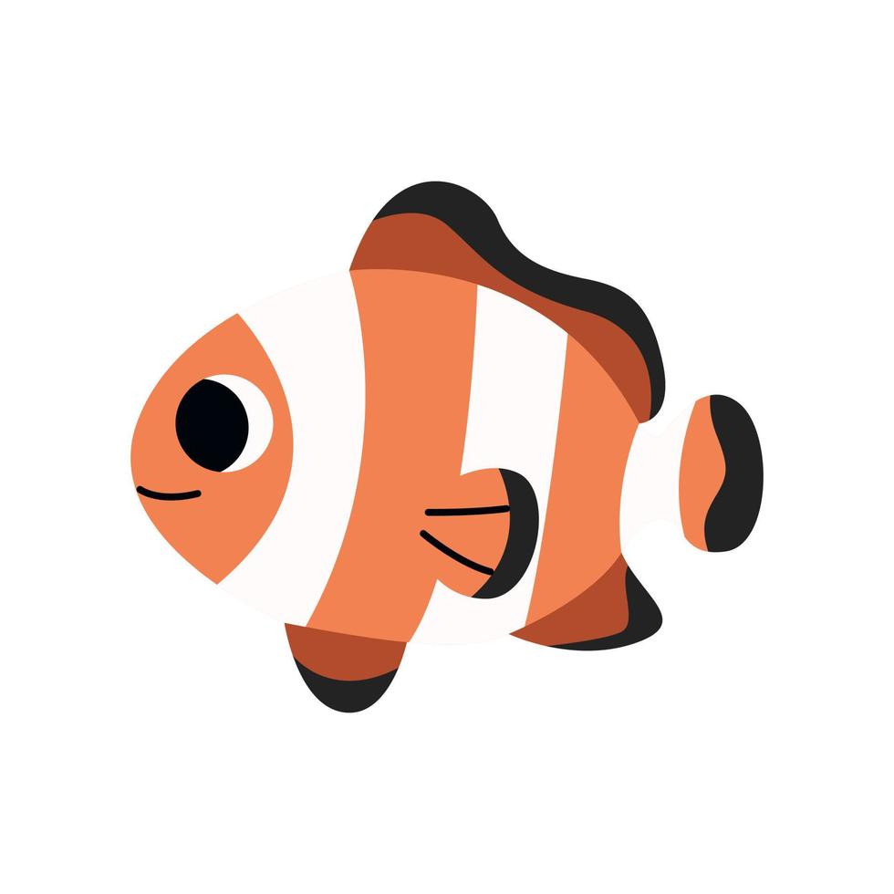 bonito peixe nemo laranja nadando, animal marinho. habitantes do mar, vida subaquática do oceano. impressão infantil de mamíferos aquáticos para berçário, roupas infantis, pôster, cartão postal, padrão. vetor