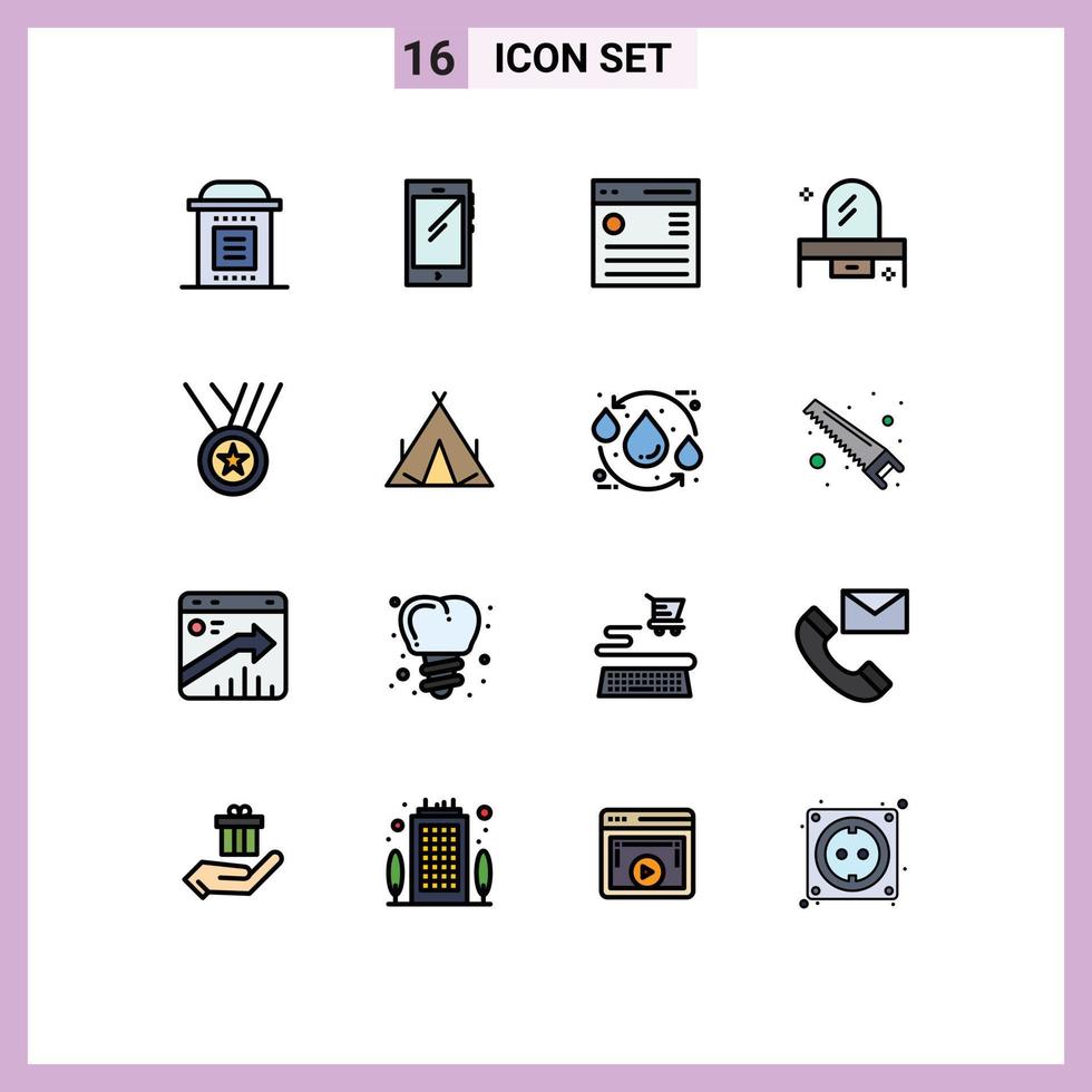 grupo de símbolos de ícone universal de 16 linhas cheias de cores planas modernas de beleza de gaveta interface de usuário android elementos de design de vetor criativo editáveis