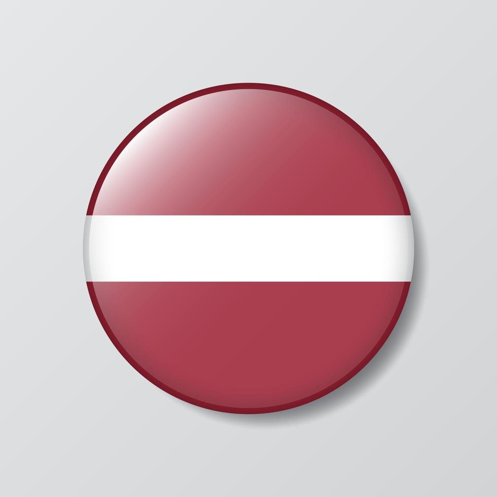 ilustração em forma de círculo de botão brilhante da bandeira da letônia vetor