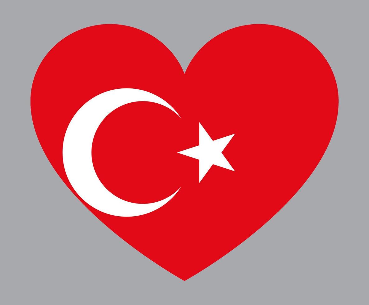 ilustração plana em forma de coração da bandeira da Turquia vetor