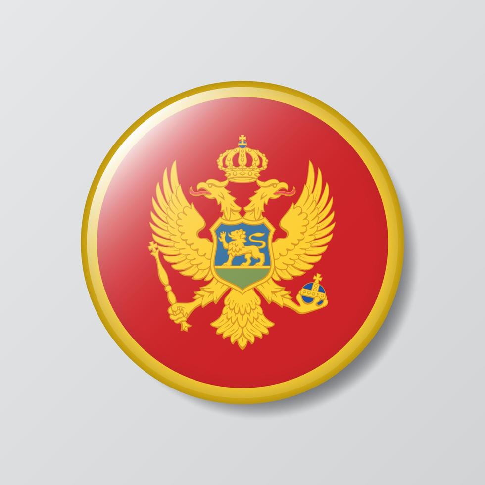 ilustração em forma de círculo de botão brilhante da bandeira de montenegro vetor