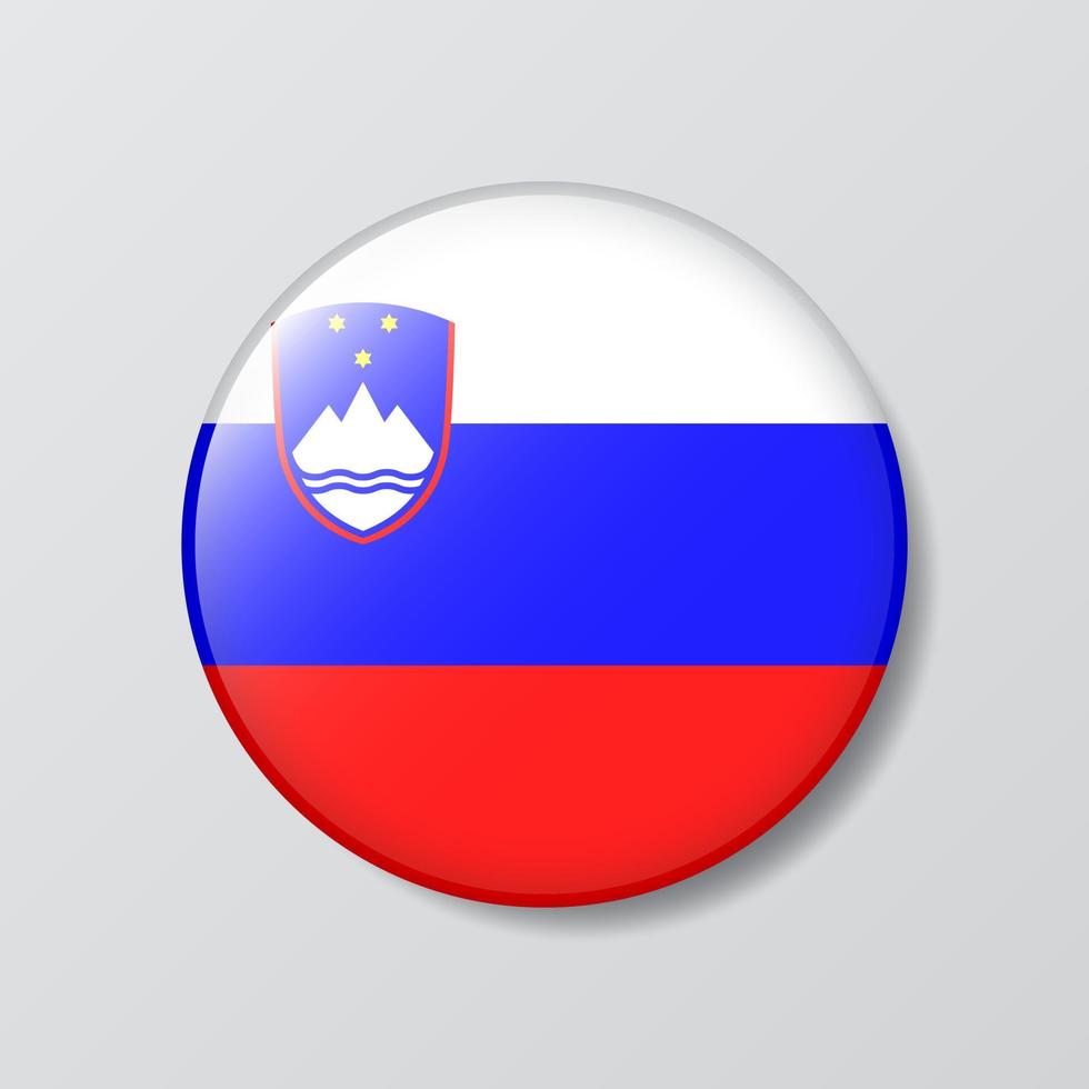 ilustração em forma de círculo de botão brilhante da bandeira da eslovênia vetor
