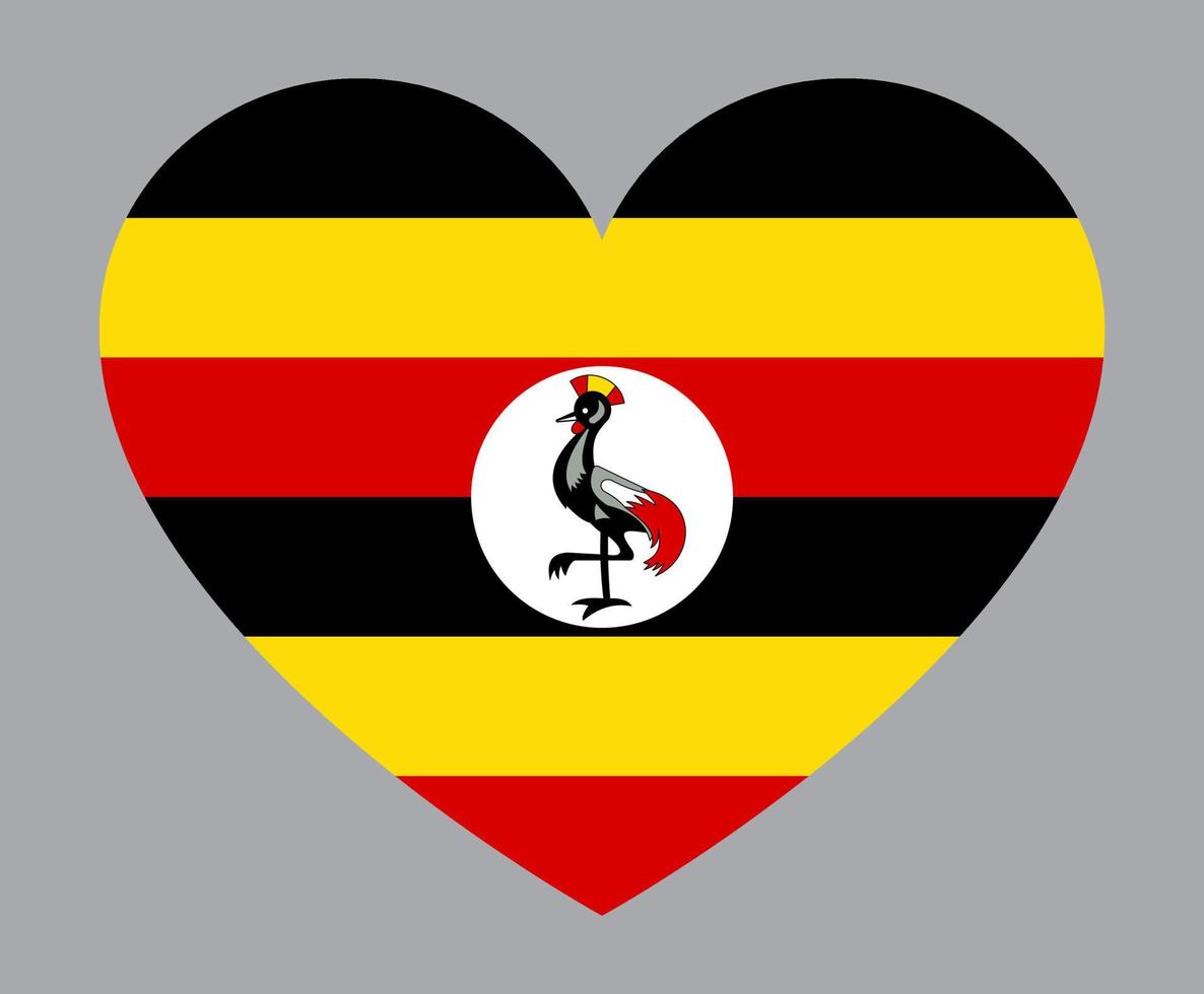ilustração plana em forma de coração da bandeira de uganda vetor