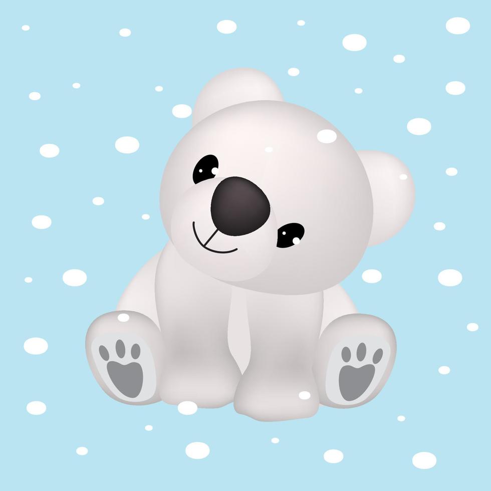 urso polar senta-se e olha para os flocos de neve. animais polares. ilustração em vetor de um urso fofo.