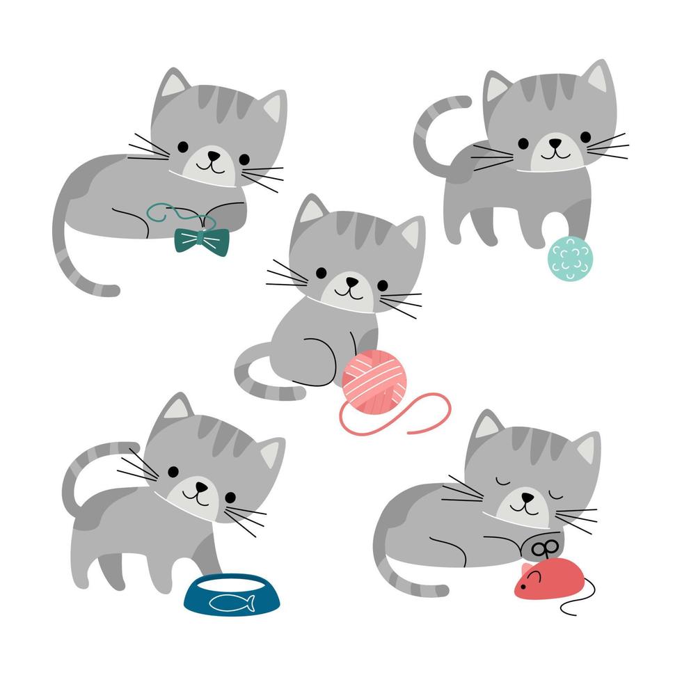 gato dos desenhos animados com emoções e poses diferentes. comportamento do  gato, 30 linguagem corporal e expressões faciais. gatos estilo simples e  bonito. ilustração vetorial 3690690 Vetor no Vecteezy