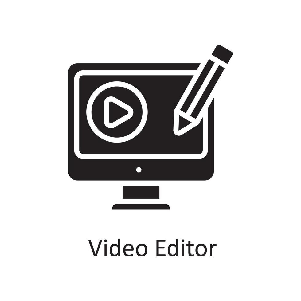 editor de vídeo ilustração vetorial de design de ícone sólido. símbolo de design e desenvolvimento no arquivo eps 10 de fundo branco vetor