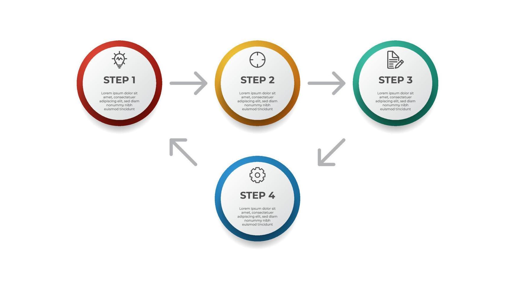 4 pontos de loop do layout do diagrama de etapas, vetor de modelo de elemento infográfico de negócios