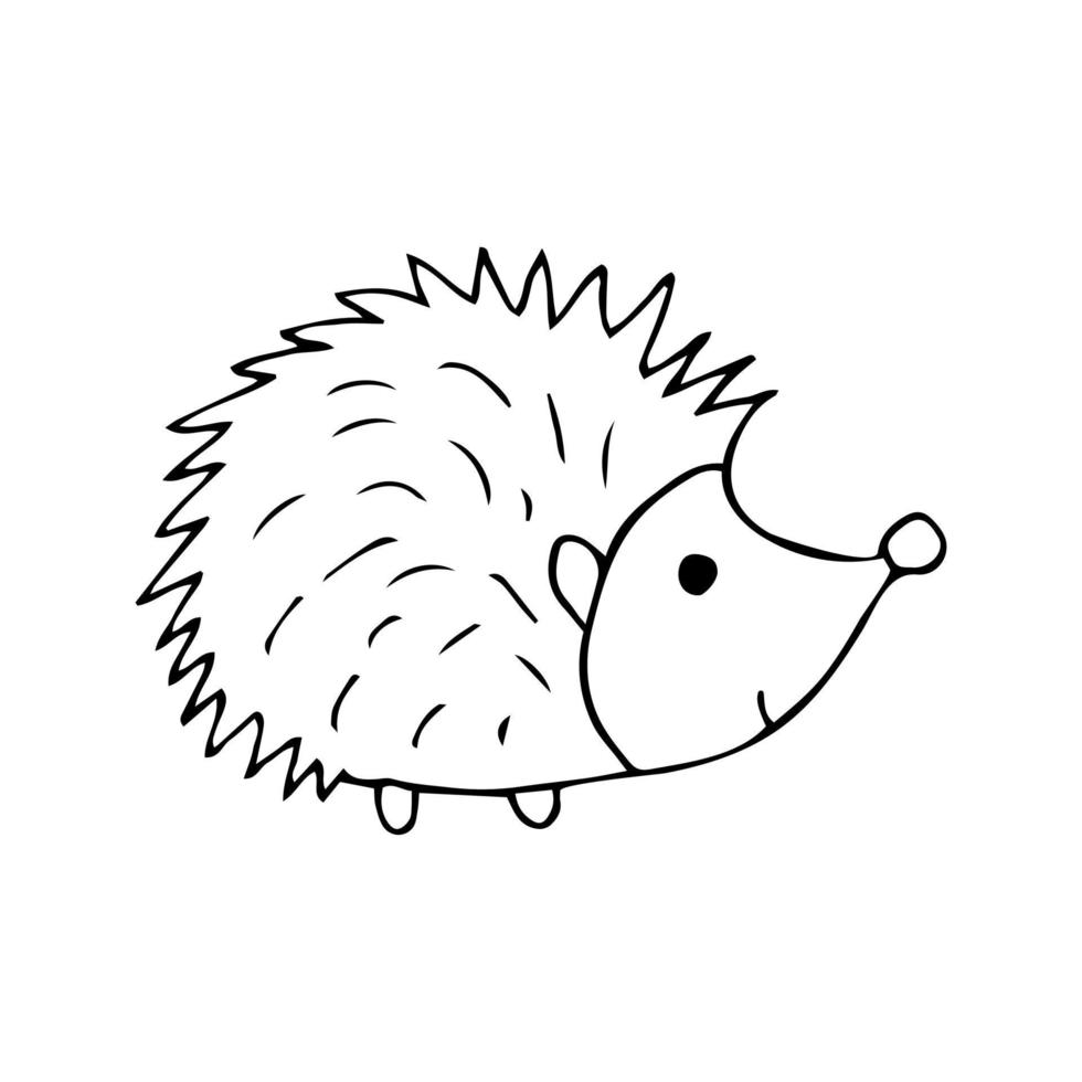 vetor de ilustração de rabisco preto e branco de ouriço fofo
