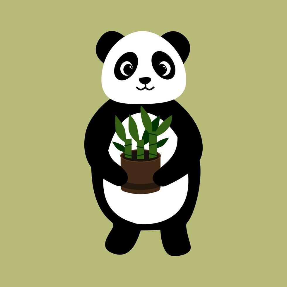 panda segura pote com bambu vetor