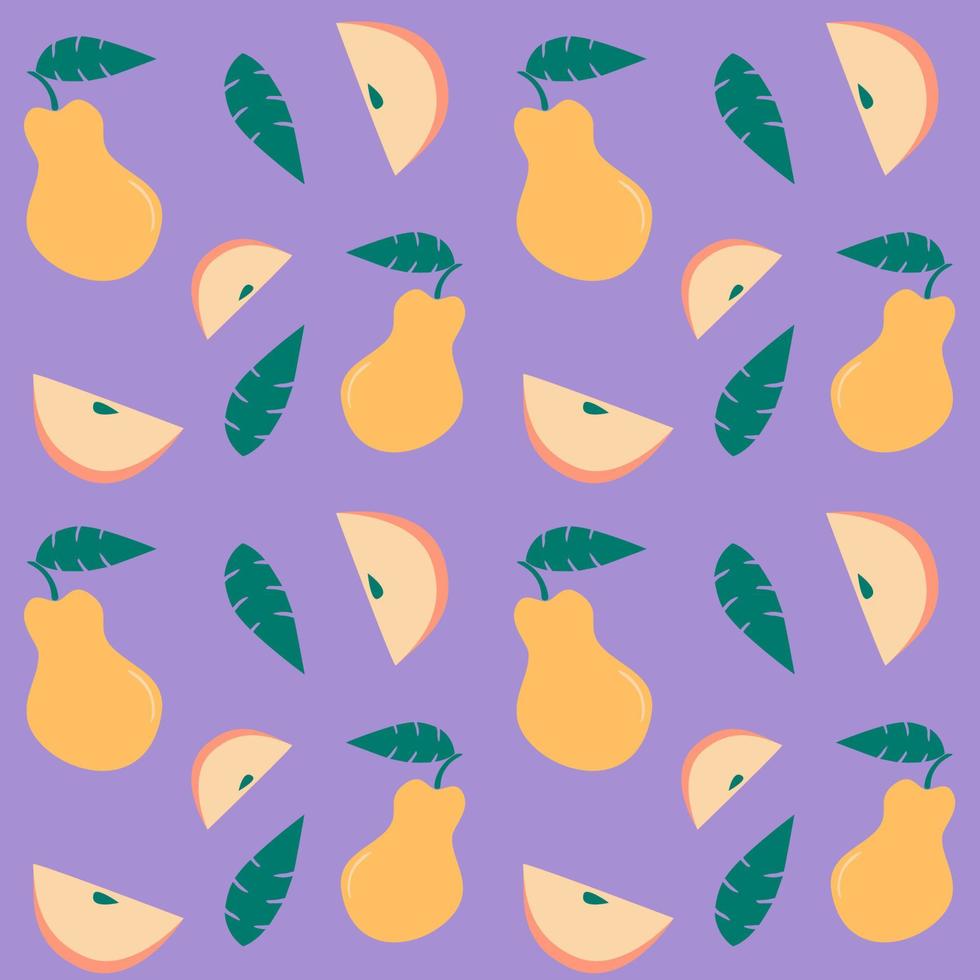 padrão sem emenda de frutas ingênuas abstratas simples. pêra, fatias de maçã, folhas de fundo. embalagem ecológica para suco, purê de frutas, comida para bebê. projeto de crianças. ilustração vetorial. vetor