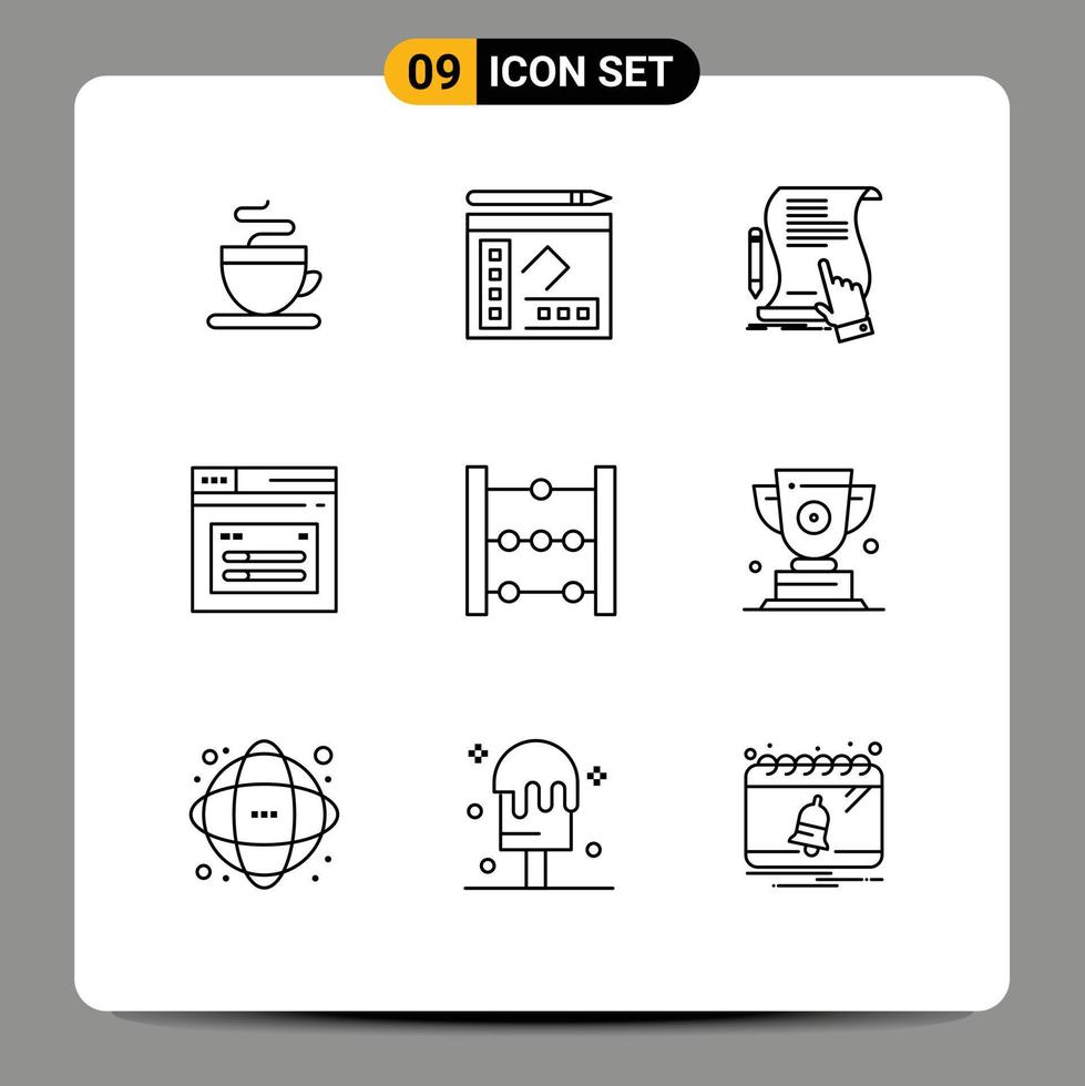conjunto de esboço de interface móvel de 9 pictogramas de elementos de design de vetores editáveis de aplicativo de página de documento da web ábaco