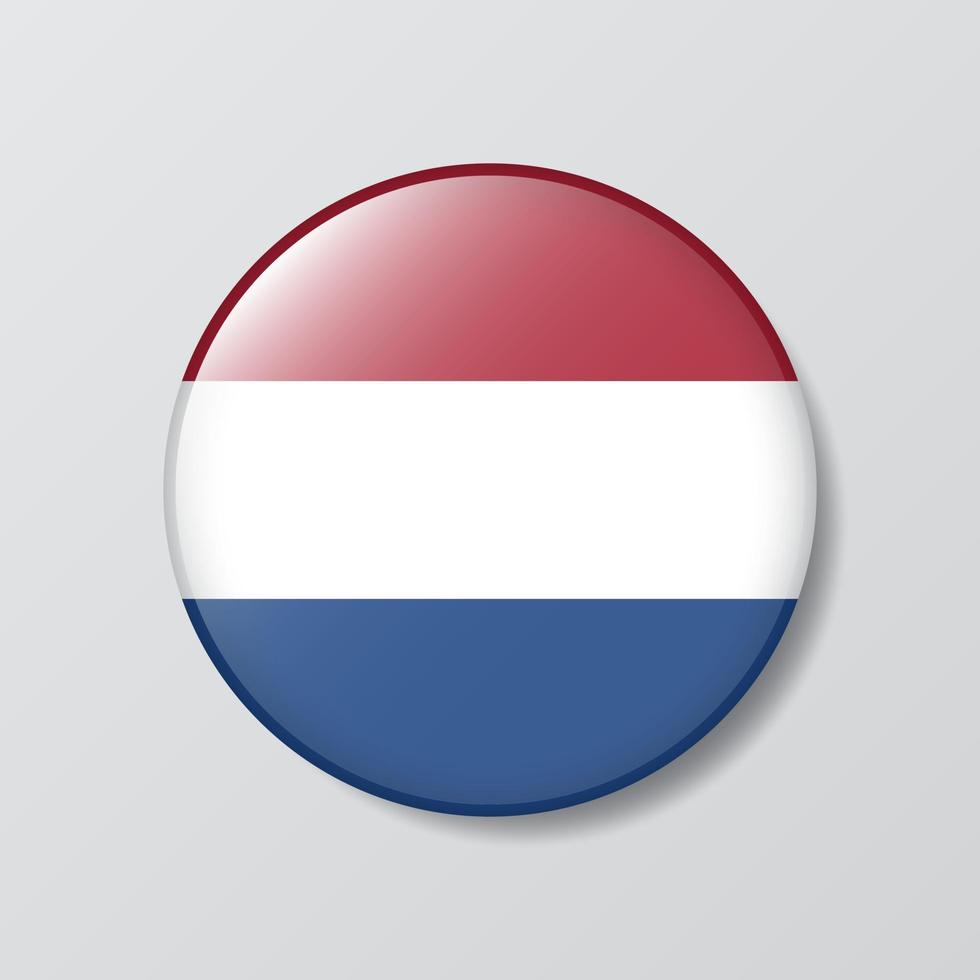 ilustração em forma de círculo de botão brilhante da bandeira da Holanda vetor