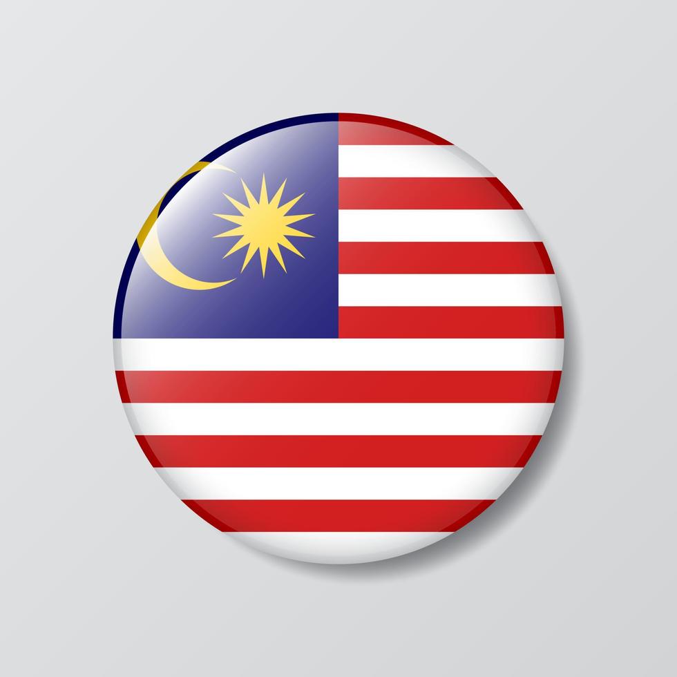 ilustração em forma de círculo de botão brilhante da bandeira da malásia vetor