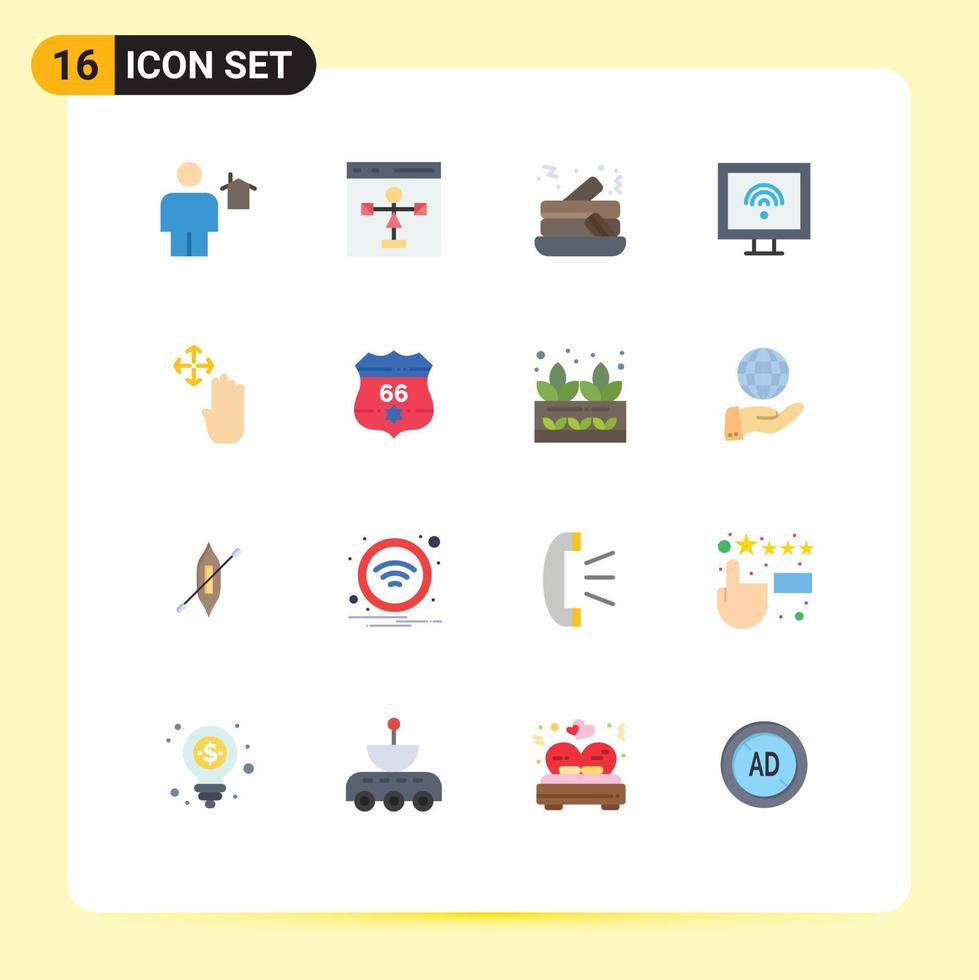 pacote de cores planas de 16 símbolos universais de mão fluxograma inteligente pacote editável de comida de internet de elementos de design de vetores criativos