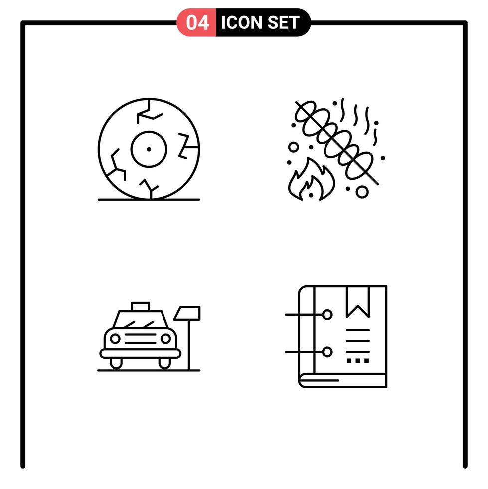 conjunto moderno de 4 cores e símbolos planos de linha preenchida, como elementos de design de vetores editáveis de serviço de grade de terror de estacionamento para os olhos