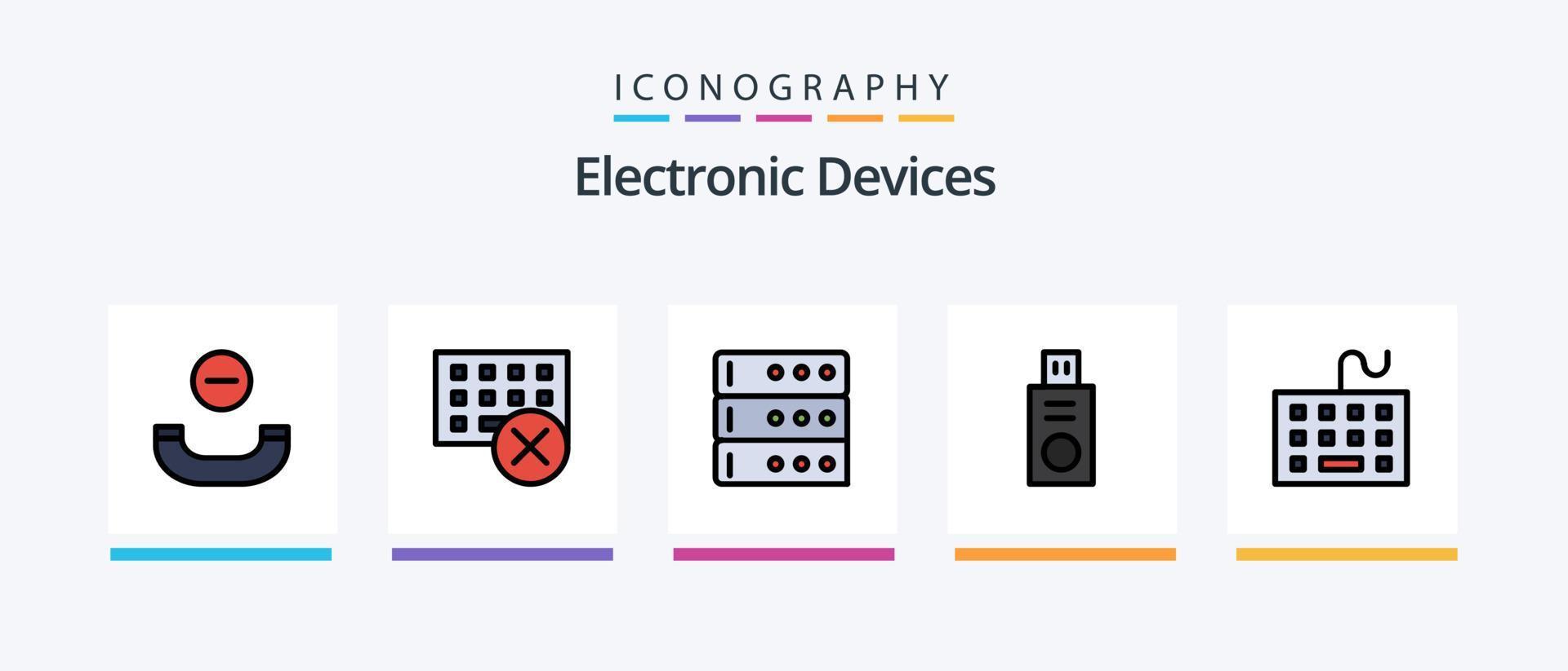 linha de dispositivos cheia de 5 ícones incluindo hardware. dispositivos. ligar. computador. Iphone. design de ícones criativos vetor