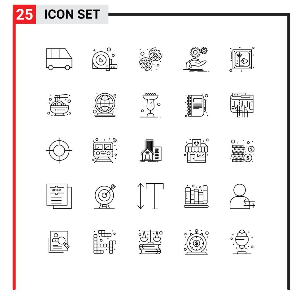 Pacote de linha de interface de usuário 25 de sinais e símbolos modernos de solução de ideia de ferramenta de engrenagem de coração elementos de design de vetores editáveis