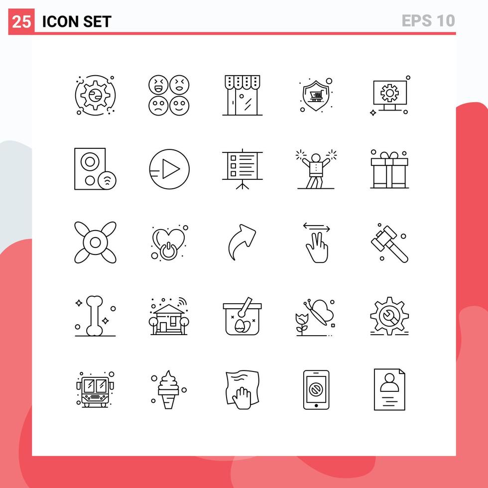 conjunto de 25 sinais de símbolos de ícones de interface do usuário modernos para compras de comércio eletrônico de loja de computadores comprar elementos de design de vetores editáveis