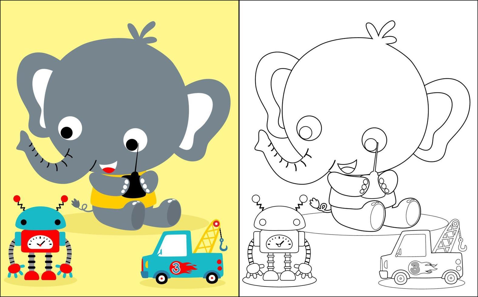 ilustração vetorial de livro de colorir com desenho de elefante com brinquedos vetor