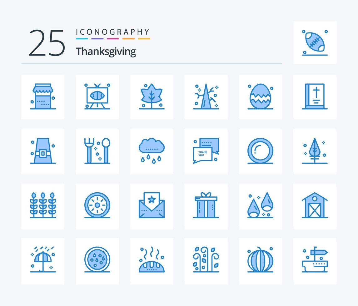 graças ao pacote de ícones de 25 cores azuis, incluindo a temporada de primavera. ovos de pascoa. folha. inverno. Ação de graças vetor