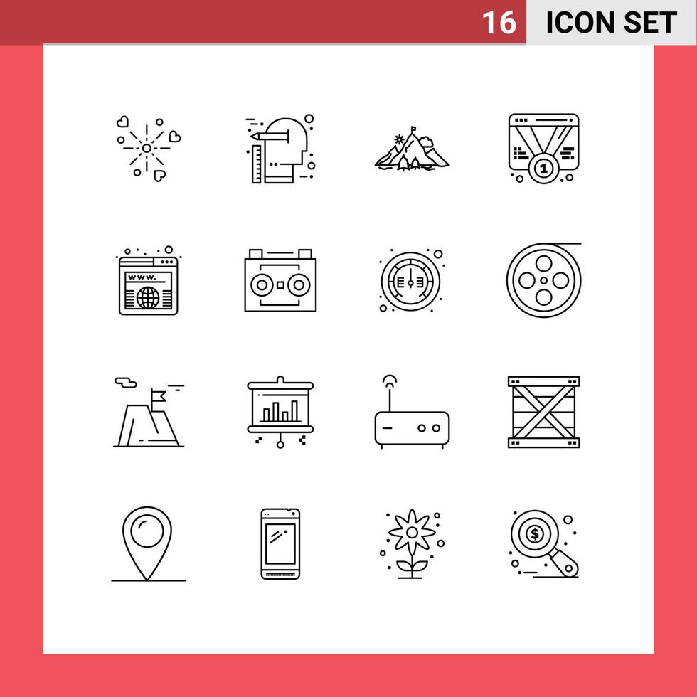 16 ícones criativos, sinais e símbolos modernos de elementos de design de vetores editáveis de montanha de distintivos de mente favoritos da web