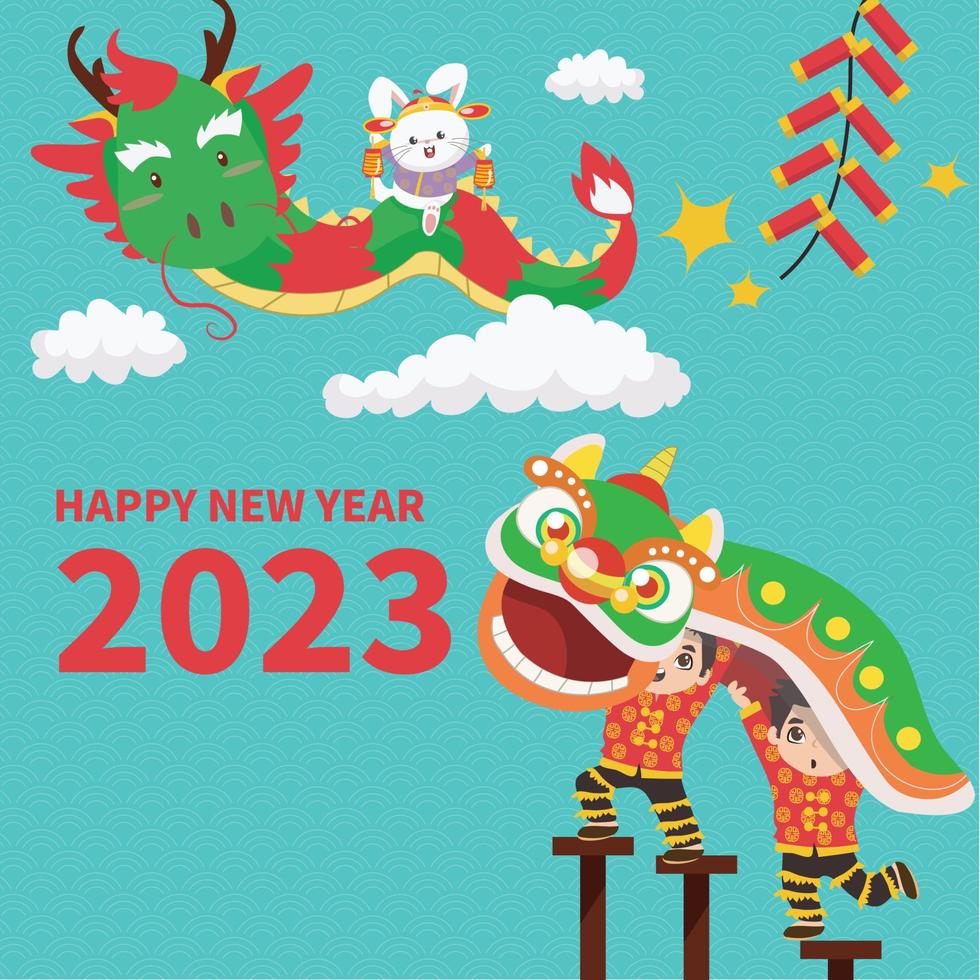 ano novo chinês plano 2023. feliz ano lunar. ano de coelho d'água. cartão de felicitações de ano novo. fundos do vetor. vetor