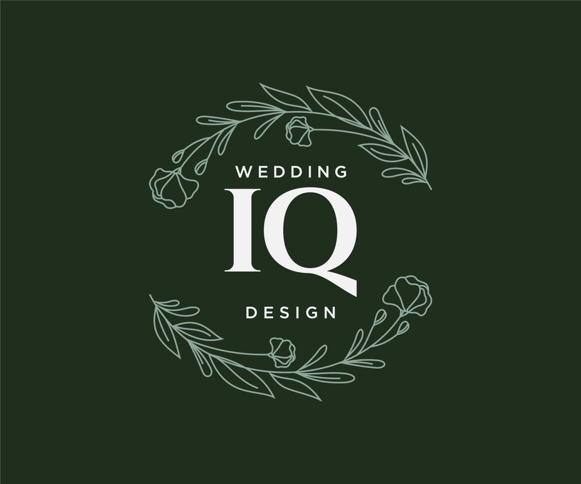 coleção de logotipos de monograma de casamento de letra iq, modelos modernos minimalistas e florais desenhados à mão para cartões de convite, salve a data, identidade elegante para restaurante, boutique, café em vetor