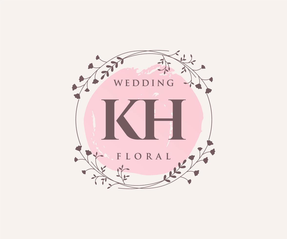 modelo de logotipos de monograma de casamento de carta inicial kh, modelos minimalistas e florais modernos desenhados à mão para cartões de convite, salve a data, identidade elegante. vetor