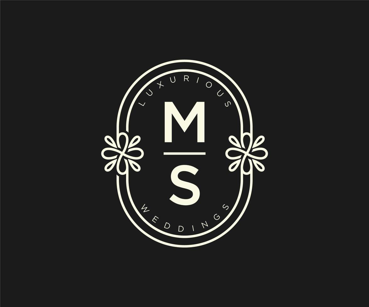 ms letras iniciais modelo de logotipos de monograma de casamento, modelos minimalistas e florais modernos desenhados à mão para cartões de convite, salve a data, identidade elegante. vetor