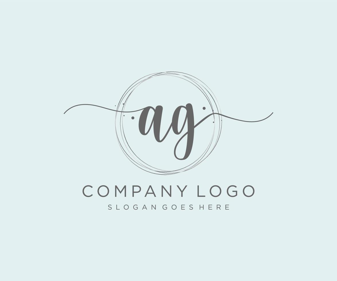 logo feminino inicial da ag. utilizável para logotipos de natureza, salão, spa, cosméticos e beleza. elemento de modelo de design de logotipo de vetor plana.