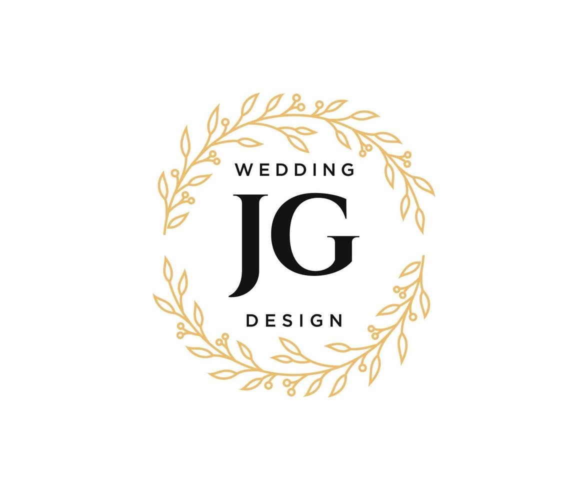 jg letras iniciais coleção de logotipos de monograma de casamento, modelos modernos minimalistas e florais desenhados à mão para cartões de convite, salve a data, identidade elegante para restaurante, boutique, café em vetor