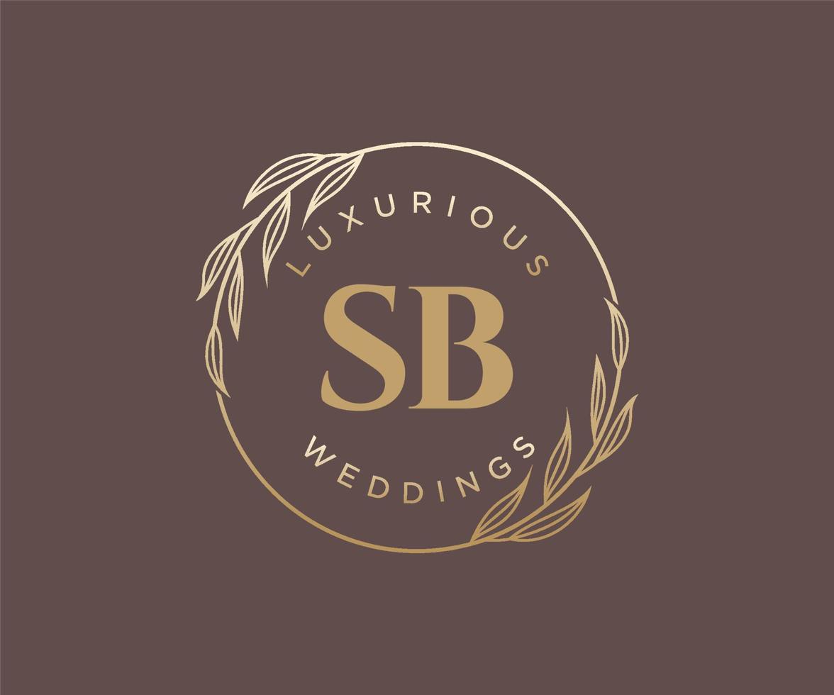 modelo de logotipos de monograma de casamento de carta de iniciais sb, modelos modernos minimalistas e florais desenhados à mão para cartões de convite, salve a data, identidade elegante. vetor