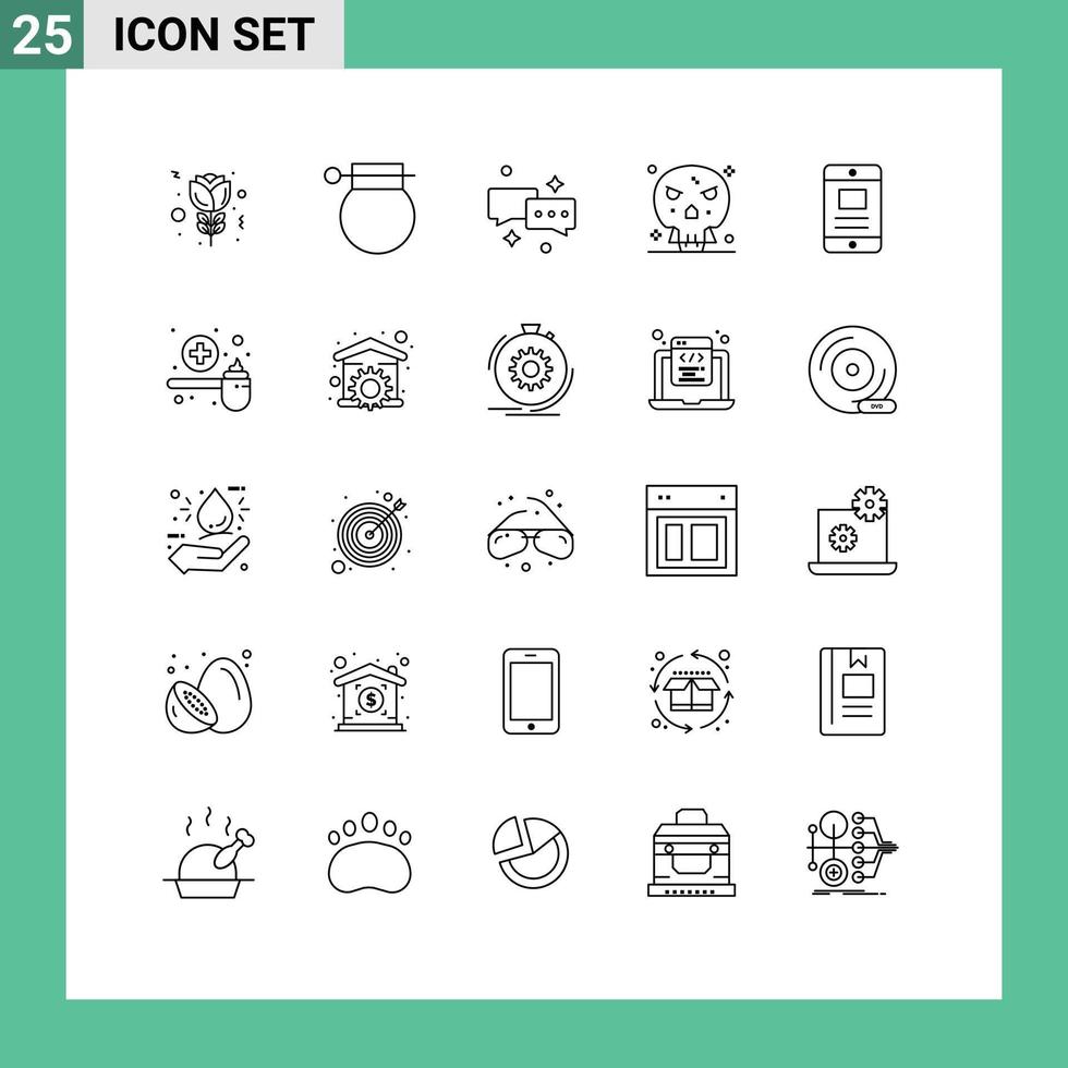 conceito de 25 linhas para sites móveis e aplicativos, texto, crânio, bate-papo, forma, ossos, elementos de design vetorial editáveis vetor