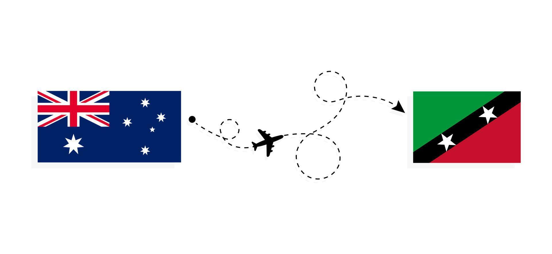 voo e viagem da austrália para saint kitts e nevis pelo conceito de viagem de avião de passageiros vetor