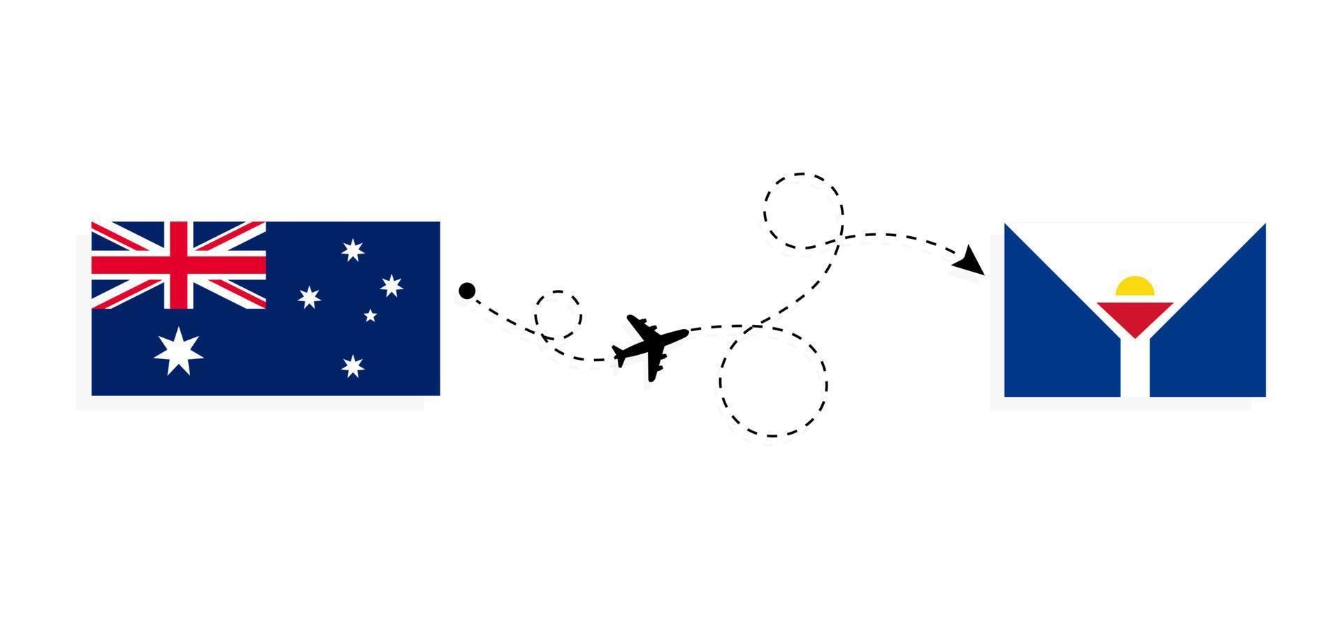 voo e viagem da austrália para saint martin pelo conceito de viagem de avião de passageiros vetor