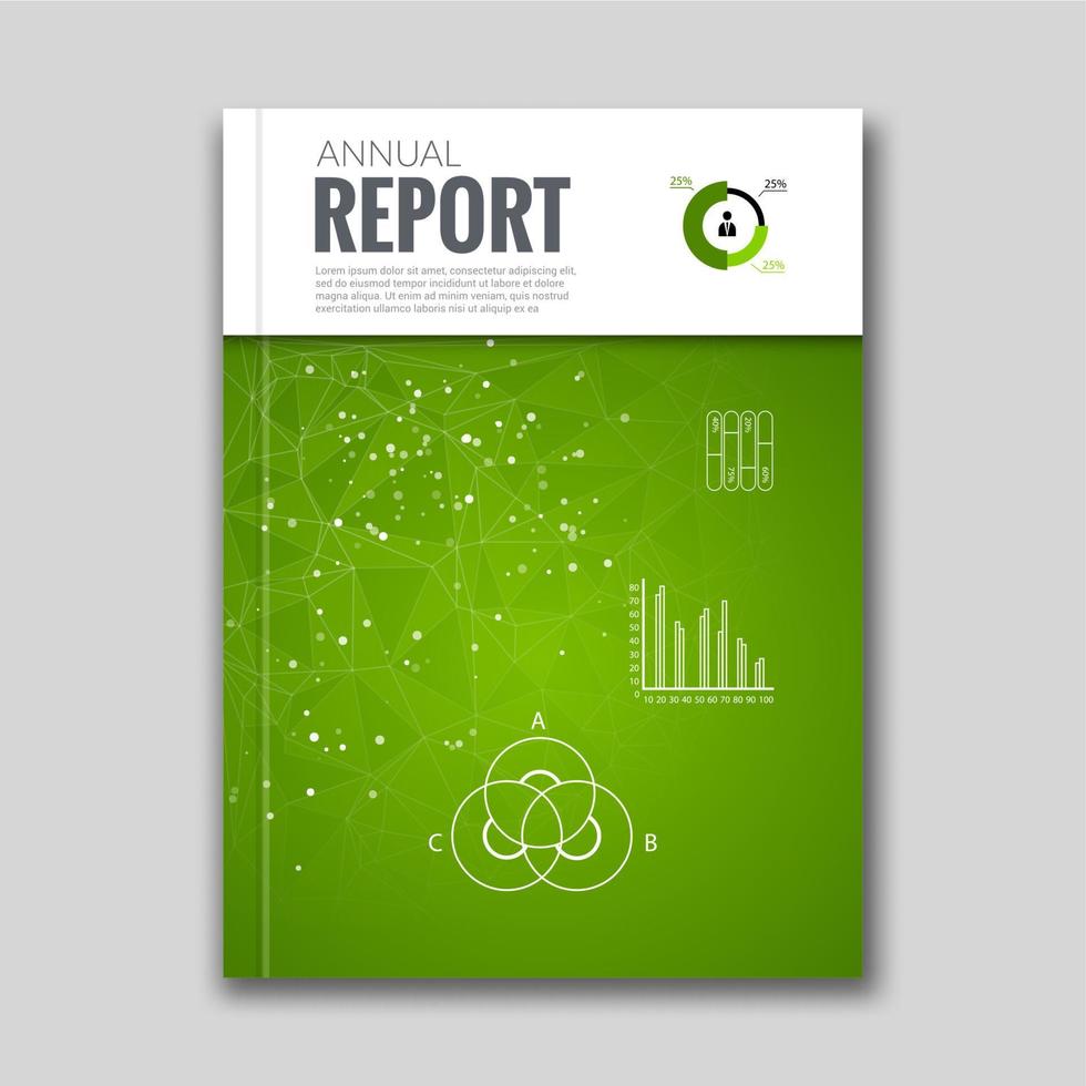 relatório de capa negócios triângulo verde colorido poligonal padrão geométrico fundo com diagrama, gráfico, revista de capa, modelo de capa de livro de brochura, ilustração vetorial vetor