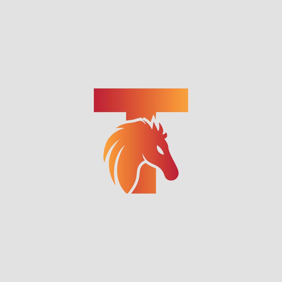 letra inicial t com design de logotipo de vetor de cavalo. cavalo letra t ilustração modelo ícone emblema isolado.
