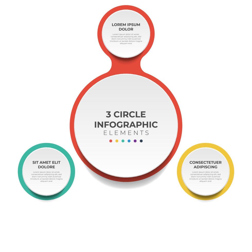 diagrama de layout circular com 3 pontos de etapas, sequência, vetor de modelo de elemento infográfico de círculo colorido.