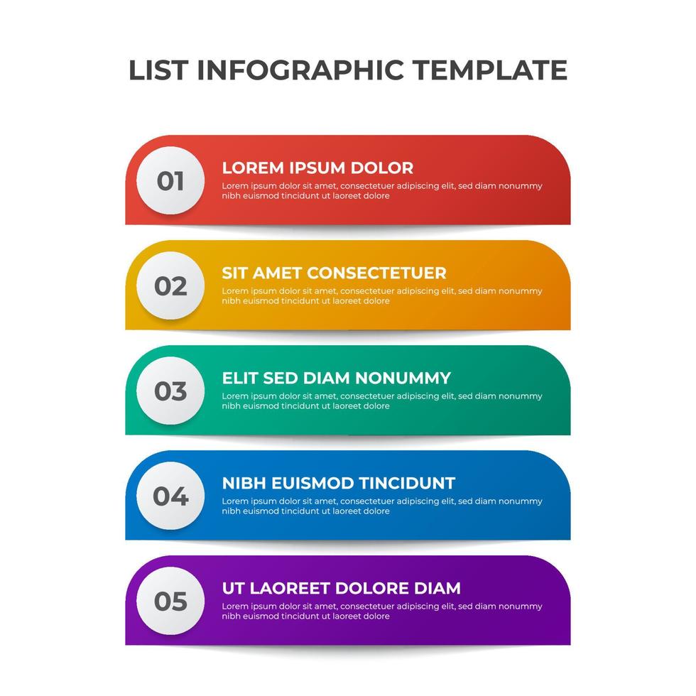 5 pontos, bala, diagrama de lista, vetor de modelo de elemento infográfico com design de linha colorida, pode ser usado para postagem ou apresentação em mídia social.