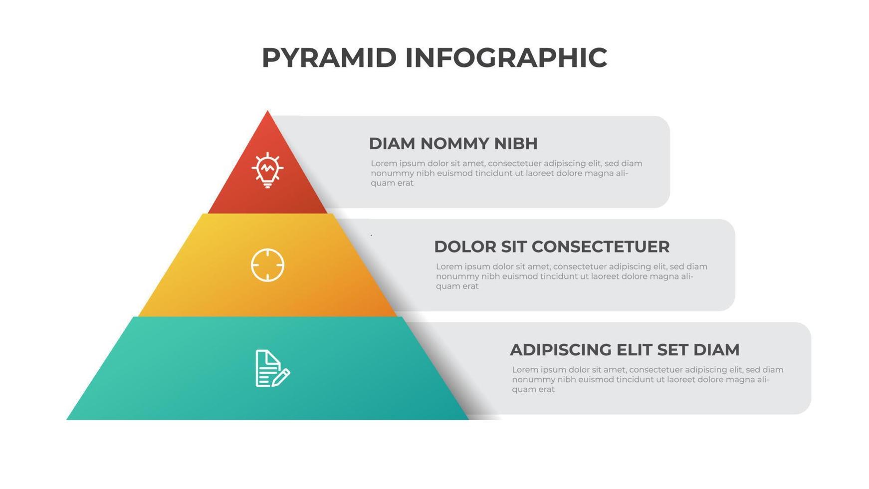 modelo de infográfico de pirâmide com 3 opções, layout multiuso para apresentação, banner, folheto, flyer, etc. vetor