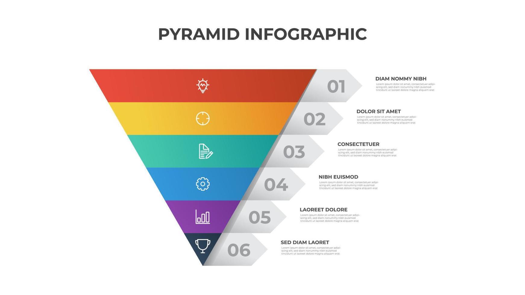 5 pontos do diagrama de lista de pirâmide, layout de nível segmentado de triângulo, vetor de modelo de elemento infográfico