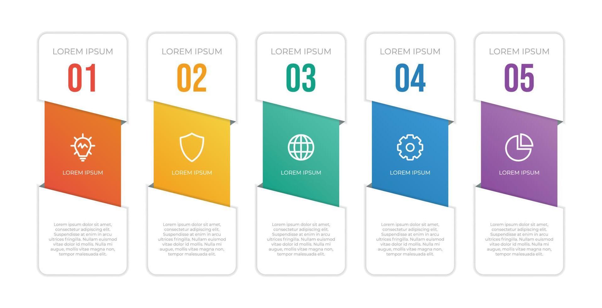 vetor de modelo infográfico com 5 etapas, opções. layout para fluxo de trabalho, cronograma, brochura, apresentação, etc.