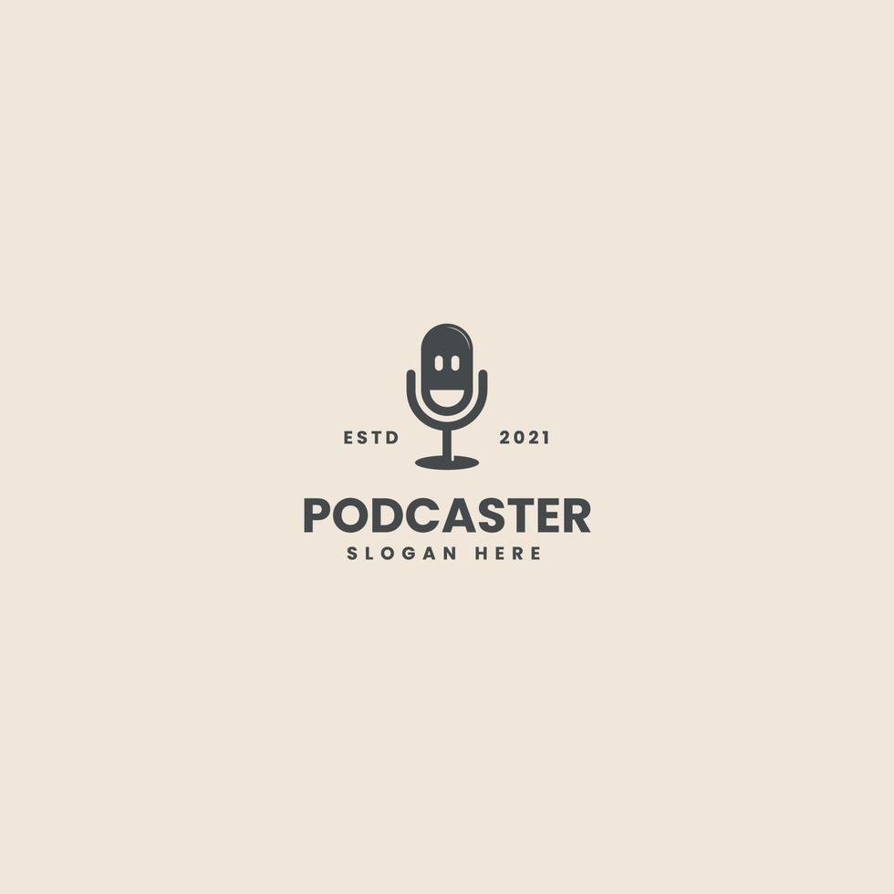 logotipo de podcast vintage hipster com o modelo de logotipo de personagem sorridente vetor