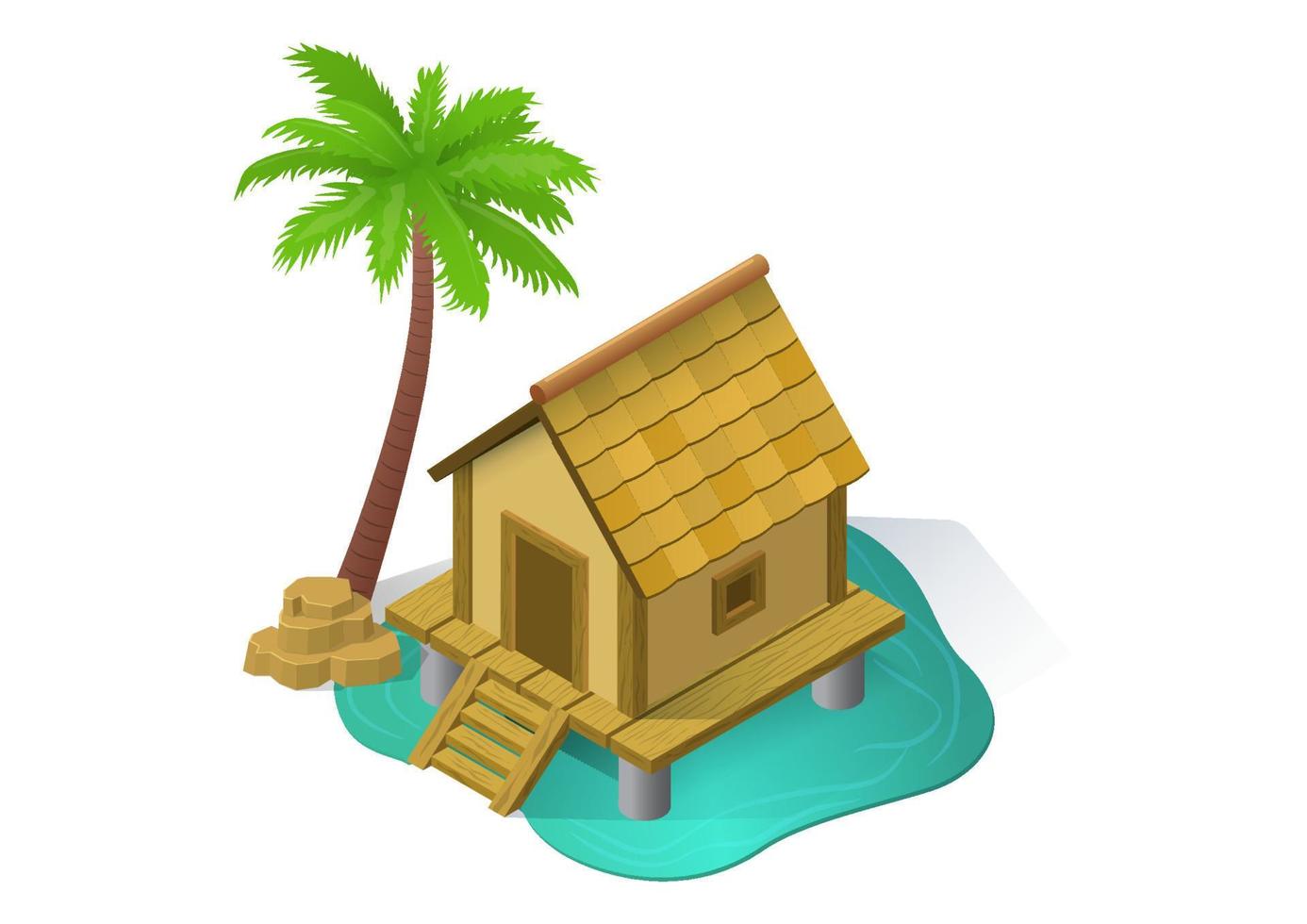 ilustração de uma casa de madeira com palma vetor