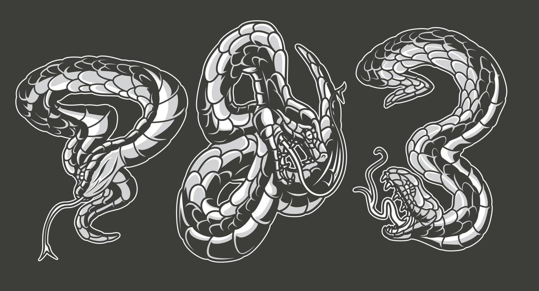 ilustrações vetoriais em preto e branco de cobras vetor
