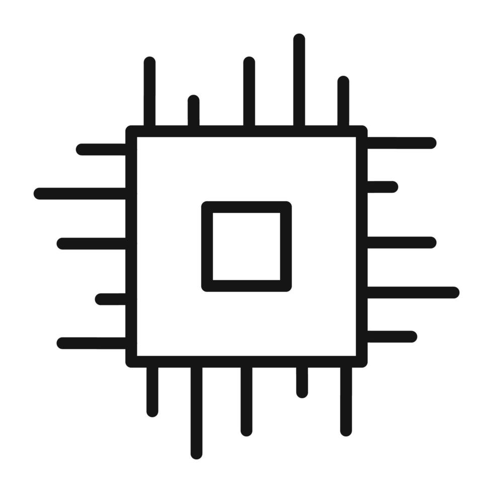 ícone de linha de chip de CPU isolado no fundo branco. ícone liso preto fino no estilo de contorno moderno. símbolo linear e curso editável. ilustração em vetor curso perfeito simples e pixel.