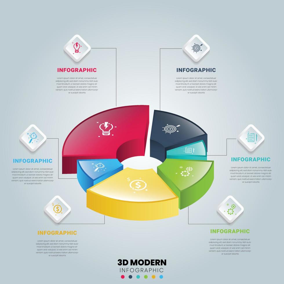 vetor de modelo de infográficos de círculo moderno com diagrama 3d em fundo azul