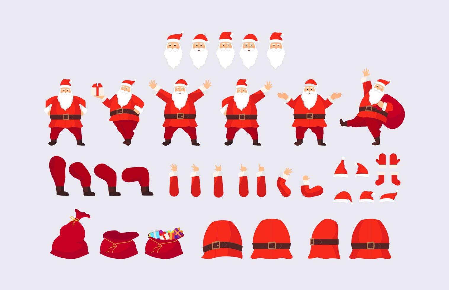 construtor ou Papai Noel. rostos, parte do corpo. chapéus, bigode, barba, óculos para criar diferentes Papai Noel. fácil de fazer o seu papai noel. natal bem-humorado, ano novo conjunto de vetores