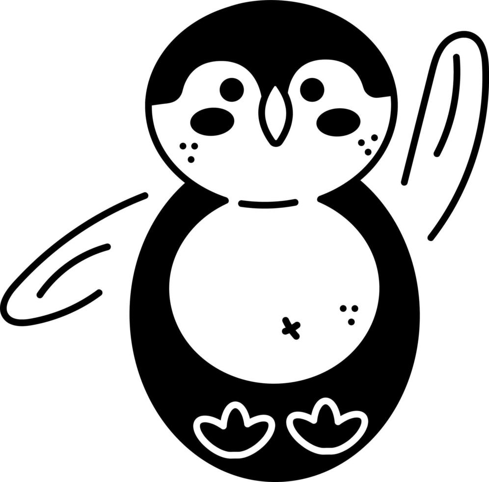 pinguim doodle2. personagem de pinguim único fofo. ilustração em vetor branco e preto dos desenhos animados.
